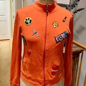 Wet Seal Junior Girls Y2K Zip Patch Sweatshirt |Coral |100%Cot/Knit Jersey |Sz:L
